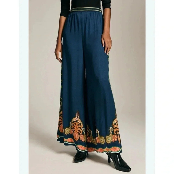 New Farm Rio Anthropologie High Rise Wide Leg Trouser Pants Tropical - Picture 4 of 15